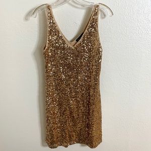 INC Gold Sequin V-neck Sleeveless Tank Dress